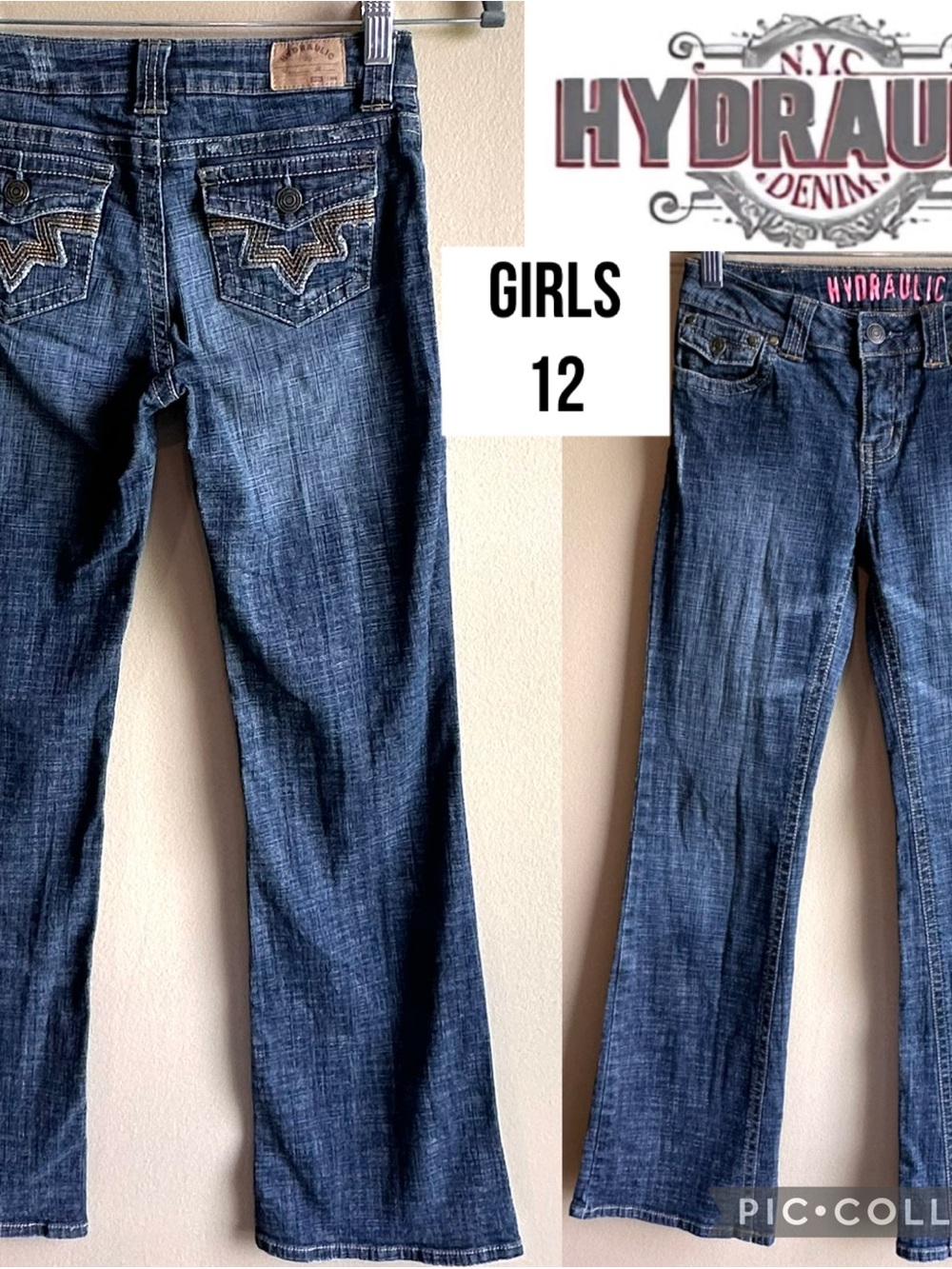 Hydraulic Girls Jeans Flare Y2K Embroidered Flap Button Pockets Size 12